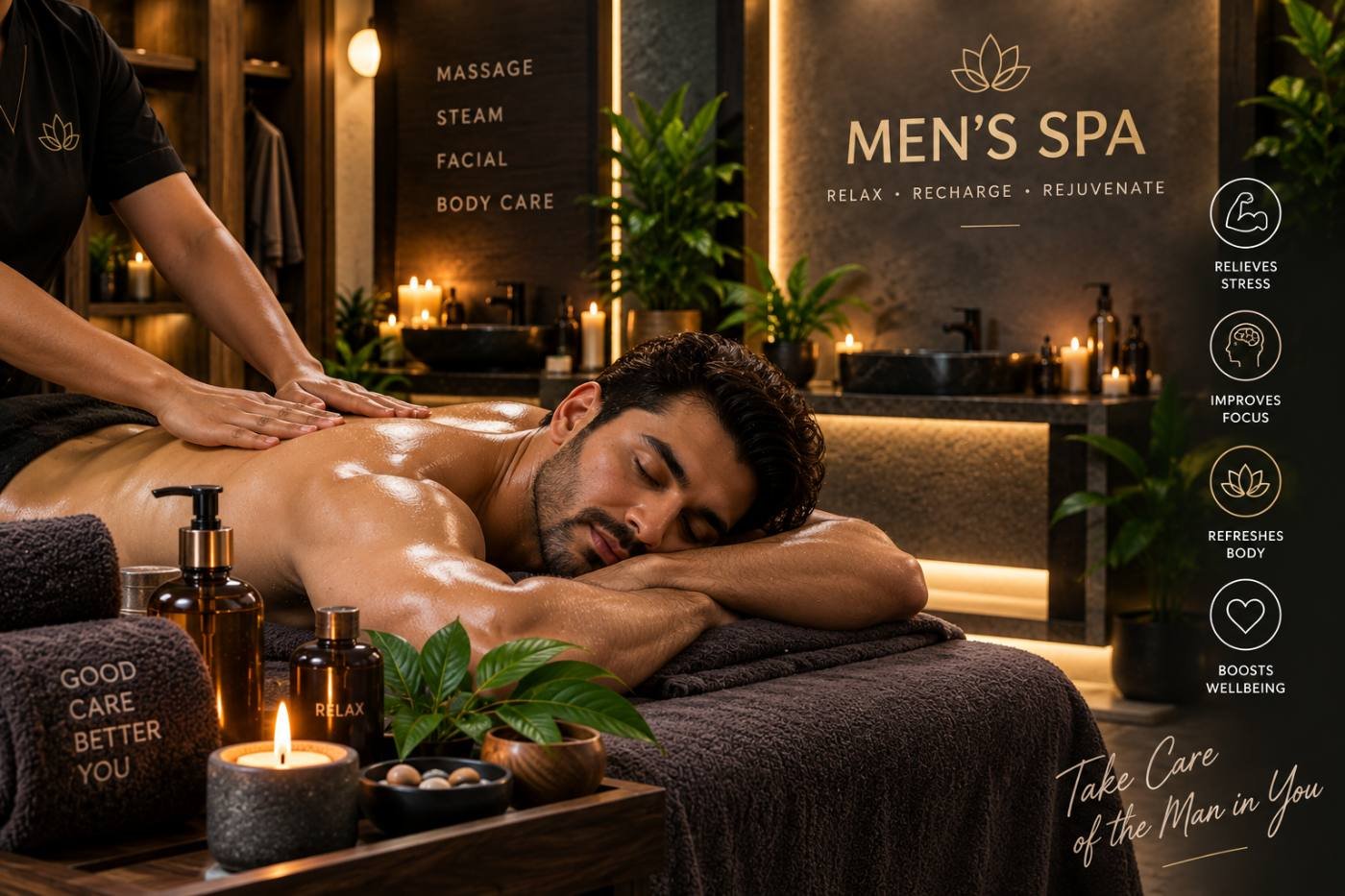 Men's spa in Pune — massage, steam, facial and body care packages